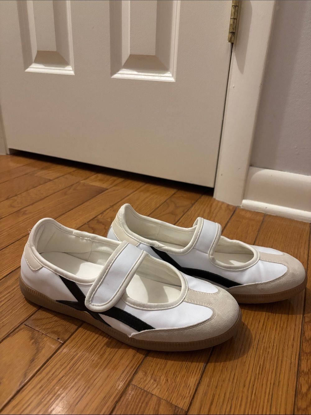 Women’s White Mary Jane Loafers with Black Accent
